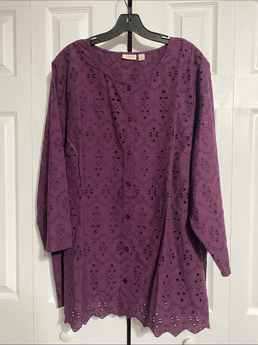 LOGO Lavish cotton deep purple plum lace blouse top shirt size 3X